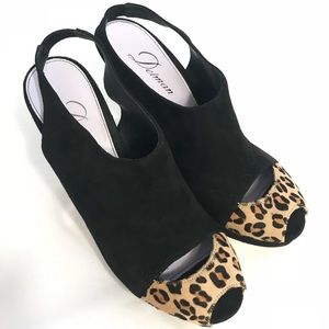 Delman Vero Cuoio black/leopard print Suede platform high heels, 9.5M, worn once